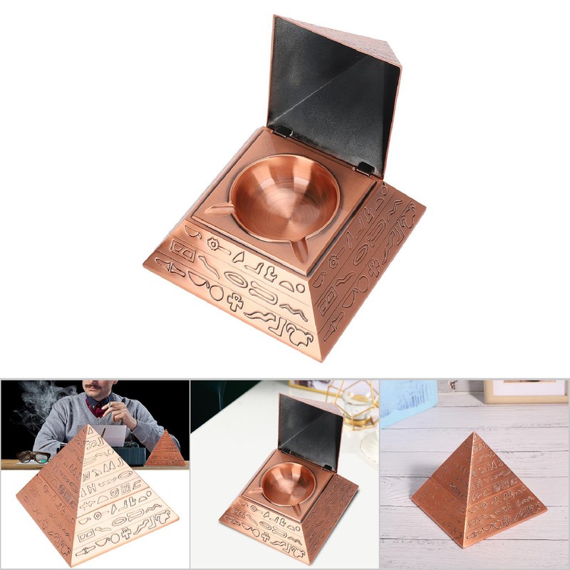 Metal Ashtray with Cover Retro Office Ornaments Smoking Gifts Egyptian