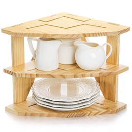 Goaste 3 Tier Wood Corner Shelf, Kitchen Countertop Storage Organizer, Cabinet Bowls & Spice Rack, Space-Saving Counter Organizer Tray for Bread Pantry Organization, Kitchen, Bathroom, 10x10x9.8 Inch