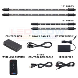 LEDGlow 4pc Million Color LED Home Theater TV Accent Bias Lighting Kit - (2) 15" & (2) 9 " Multi-Color Light Tubes Mount Behind The Television - Includes Control Box & Remote