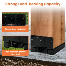 1PCS 6x6 Post Base for Concrete Heavy Duty Black E-Coated 6x6 Post Bracket Anchor Adjustable Base with 1" Standoff for Deck Pergola Patio Gazebo Porch (Included Screws)