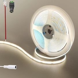 Clearhill 12V COB 480LED Strip Lights,9.84FT/3M（No Power Supply）,Natural White 4000K,480LEDs/M,with 5521DC Female Connectors,8mm Width,CRI90,Electroplated Double-sided Panel,IP20,for Indoor Decoration