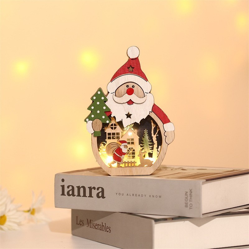 Luminous Christmas Ornament LED Light Emitting Wooden Christmas Decorations Ornaments