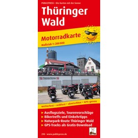 Thüringer Wald: Motorradkarte mit Tourenvorschlägen, GPS-Tracks als Gratis-Download, Ausflugszielen, Einkehr- & Freizeittipps, wetterfest, reissfest, ... GPS-genau. 1:200000 (Motorradkarte / MK)