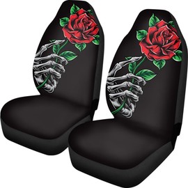 Pehede Car Seat Cover Skeleton Hand Holding Red Rose Front for Cars, Easy to Install Cover Set, Accessories Auto Trucks Van SUV,2 Packs