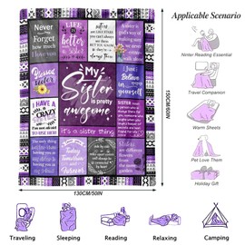 Tearmier Sister Gifts Blanket, Gifts for Sister, Sister Blankets from Sister, Sister Gifts, Sister Birthday Gifts, Birthday Gifts for Sister, Big Sister Gifts for Girls, Sister Blanket（150x130cm）
