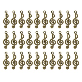 PPhtony Vintage Musical Note Charms 25 x 10mm Music Theme Instrument Pendant for Bracelet Earring Necklace Keychain Jewelry Making Cards Scrapbook Gift Christmas Ornaments DIY Craft, 30PCS (Bronze)