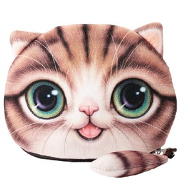 Fluffy Money Purse / Wallet / Coin Pouch for young Girls and Ladies with cute Cats Theme (Animal Print Design), sweet Cat-Ears and Soft Tail (Colour: Brown)