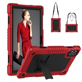 Hoibon for KADYBE D115 Tablet Case,for MEIZE D115 10.1 inch Case,Shockproof Kids Case with Shoulder Strap for DOMATON D105/kimlok Android 13 14/MEIZE D115/KADYBE D115/Qukenk 10.1 inch (Red/Black)