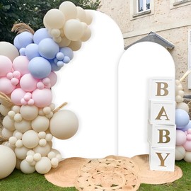 JCJ Arch Backdrop Cover 7.2FT 6FT, White Wedding Arch Stand Cover Set of 2 Stretchy Round Top Chiara Arch Cover with Zipper Spandex Fitted Arch Cover for Birthday Party Decoration