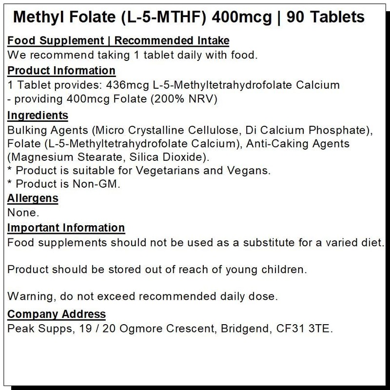 Methyl Folate (L-5-MTHF) Vitamin B9 400mcg - 90 Tablets
