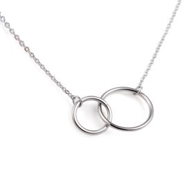 Jude Jewelers Stainless Steel Friendship Eternity Necklace Double Circle Interlocking Infinity (Silver)