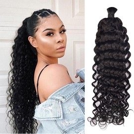 Kiss darling LASHES Water Wave Human Braiding Hair-Bulk Human Hair for Braiding 28inch, Deep Water Wave Bulk Human Hair No weft Raw Hair Boho Hair for Braiding Knotless 100g/bundle