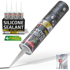 XFasten Silicone Sealant Waterproof Black Cartridge, 10.1 oz (4-Pack) Black Caulking Silicone Adhesive Sealant Cartridge for RV, General Use, Window, Door, Glass, Automotive Leak Sealing