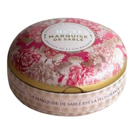 La Sablésienne, "L'Ecrin Trésor" (Treasure Box) Small Decorative Metal Round Tin of French Apricot Nuggets Shortbread Cookies, 6.2 Oz, Imported