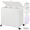 Greenstell Laundry Hamper with Wheels&Lid,130L Large 3 Sections Clothes Hamper