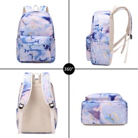 Nawoshow School Backpacks Set for Teen Girls with Lunch Bag Travel Laptop Backpack Casual Daypacks (Blue Golden)