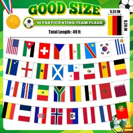 48 Nations International Flag Bunting Banner - 49ft Double-Sided Polyester String Flags for Sports Bars, Classrooms, and Party Decorations