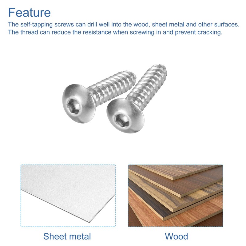 sourcing map Hex Socket Self Tapping Screws, M5 x 16mm