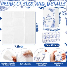 50 Pack Happy Tears Tissues Packs for Wedding Bulk Facial Tissues Items for Guests Welcome Bags Pocket Paper 3 Ply Individual Mini Travel Tissue Packs for Wedding Graduation Party (Stylish)