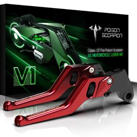 POISON SCORPION Motorcycle Brake Clutch Levers, Red Short Wheel Roller Adjustable CNC Compatible with SV650 10-24 / SFV650 09-15 / GSX-8R 24-25 / GSX-8S 23-25 / V-Strom 800 23-25 / GSXS 750 15-22
