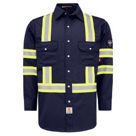 BOCOMAL FR Shirts Hi Vis/High Visibility Flame Resistant/Fire Retardant Shirt 7.5oz Navy FR Shirts for Men