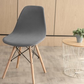 ANWUCHEN 2 Pack Stretch Velvet Shell Chair Cover Mid Modern Dining Chair Covers Washable Dining Room Chair Covers Lounge Armless Chair Cover with Elastic Bands Dark Gray