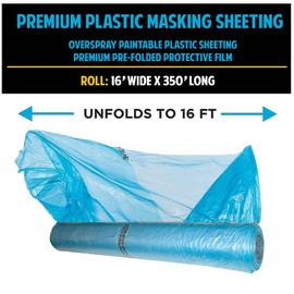 9.5 Micron Premium Plastic Masking Sheeting for Auto Body Paint 16 ft x 350 ft