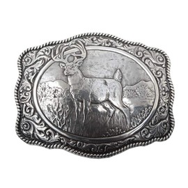 Nocona Boots Men's Standard Crumrine Silver Deer Scaloped Western Belt Buckle, One Size