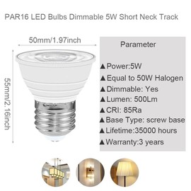 PAR16 LED Bulb, 500LM 5W 50W Equivalent, Dimmable Short Neck Recessed Spot Light, 40° Beam Angle Track Spotlight, E26 Base, Pack of 4 (Cool White 4000K)