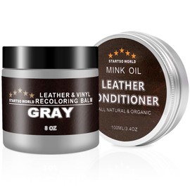 STARTSO WORLD 200Ml Leather Recoloring Balm with 100ML Leather Conditioner, Gray Leather Repair Kit for Furniture, Leather Dye, Leather Scratch Repair, Leather Couch Paint
