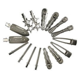 YMO 16pcs Y2K Star Hair Clips for Women - Silver Metal Barrettes Set with 8 Shapes, Cute Gothic Hair Accessories for Girls Party & Everyday Styling (A)