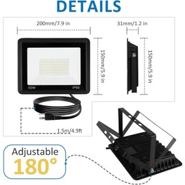 BS&S LED Flood Light Outdoor 50W 6000LM Smart RGB Landscape Lighting with APP Control, DIY Scenes - Timing - Warm White 2700K - Color Changing Uplight, IP66 Waterproof US Plug