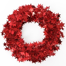 Pack of 2 7.5 m Christmas Small Stars Garland Shiny Metallic Foil Garland Christmas Tree Tinsel Hanging Decorations for Party Holiday Christmas Decoration Stripes Christmas Tree (Red)