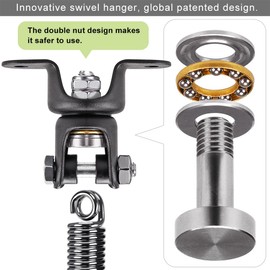 BeneLabel Heavy Duty Boxing Punching Bag Hanger Chain with Spring, 275 LB Capacity, 360° Rotation Heavy Bag Hanger with 4 Chains and 4 Carabiners.