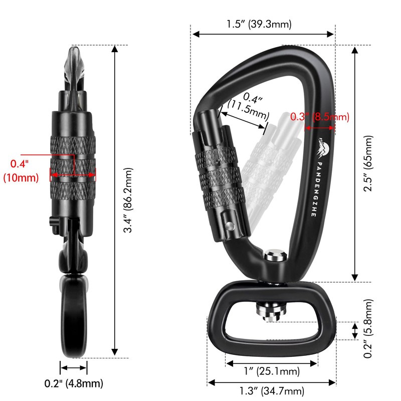 PANDENGZHE Locking Carabiner Clip 2.5" with Swivel Ring for Securing