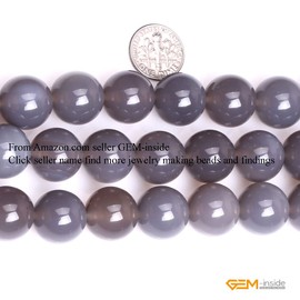 GEM-inside Grey Agate Beads Round Gemstone Gray Loose Beads Agate Beads For Jewelry Making Necklace Bracelets 18mm 15 Inches