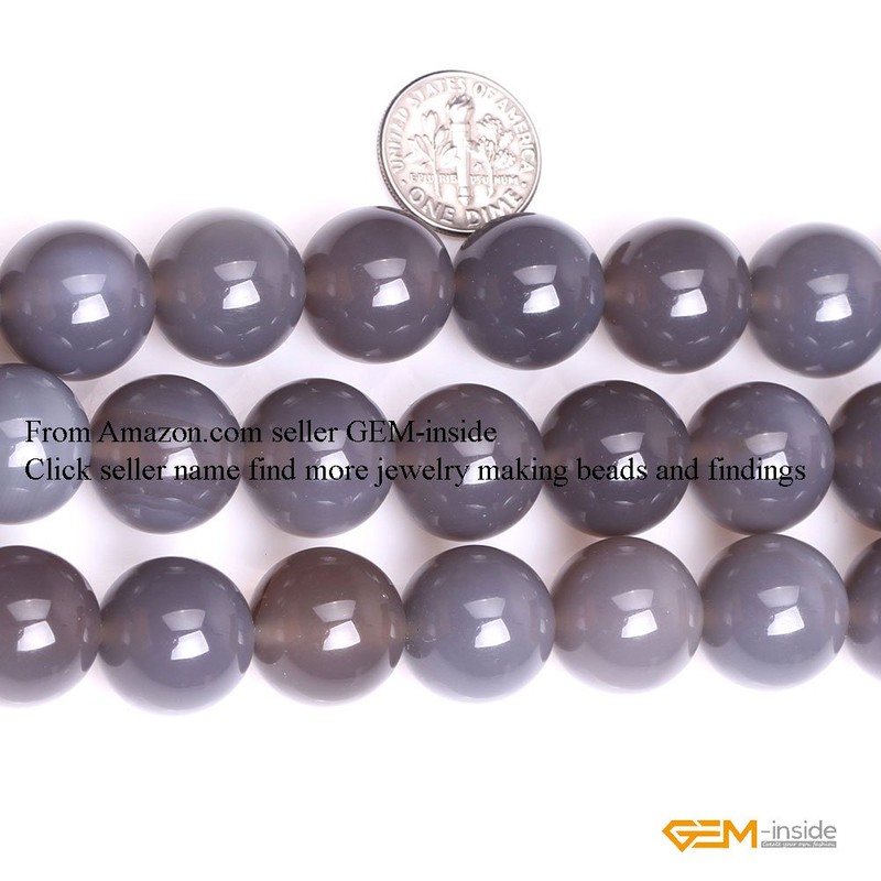 GEM-inside Grey Agate Beads Round Gemstone Gray Loose Beads Agate
