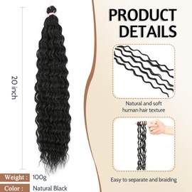 HUA Deep Wave Braiding Hair for Boho Braids 20 Inch Bulk Human Hair Mixed Synthetic for Braiding Long Curly Braiding Hair Bulk for Boho Braids Boho Hair for Braiding Crochet Hair 1 Bundle 100g