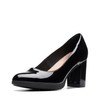 Clarks Women's Bayla Skip Pump, Black Patent Synthetic, 9