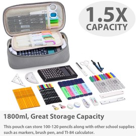 SPACEMATE Pencil Case Pouch Bag School Supplies for Girls and Boys, Large Big Capacity Aesthetic Pen Case, Simple Zipper Stationery Bag for Women Men Adults, Gray, 1800ml