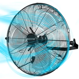 BEESTAR 20 inch High Velocity Wall Mount Fan,Industrial Fan with 3 Speed Commercial Ventilation,Easy Operation and 270 Degree Tilting,Metal Fan for Warehouse,Greenhouse, Workshop and Basement