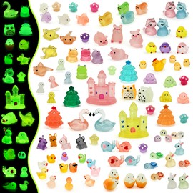 Tardigrade 100pcs Luminous Mini Resin Animals, Tiny Mini Animal Figures to Hide, Miniature Figurines Glow in The Dark Variety Micro Landscape for Potted Plants Garden Aquariums Dollhouse Gift Package