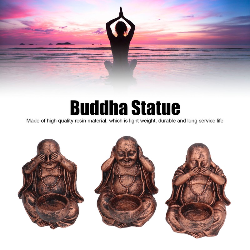 3PCS Buddha Statue Candle Holder Stand Resin Buddha Candlestick Ornament