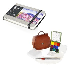 Funto Pocket Watercolor Paint Set, Travel Paint Kit, with 9 Colors, Leather Crossbody Bag, Paint Water Cup, Nylon Brush, Dust Bag, 2 Foldable Palettes, and Mini Watercolor Papers, Ideal for Art Lovers:_Utility Set+Journal