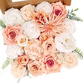 Luckinds Artificial Flowers Combo Box Set Artificial Bouquets Wedding Flowers for Centerpieces Faux Flowers with Stems Peach Roses Artificial Flowers for Decor