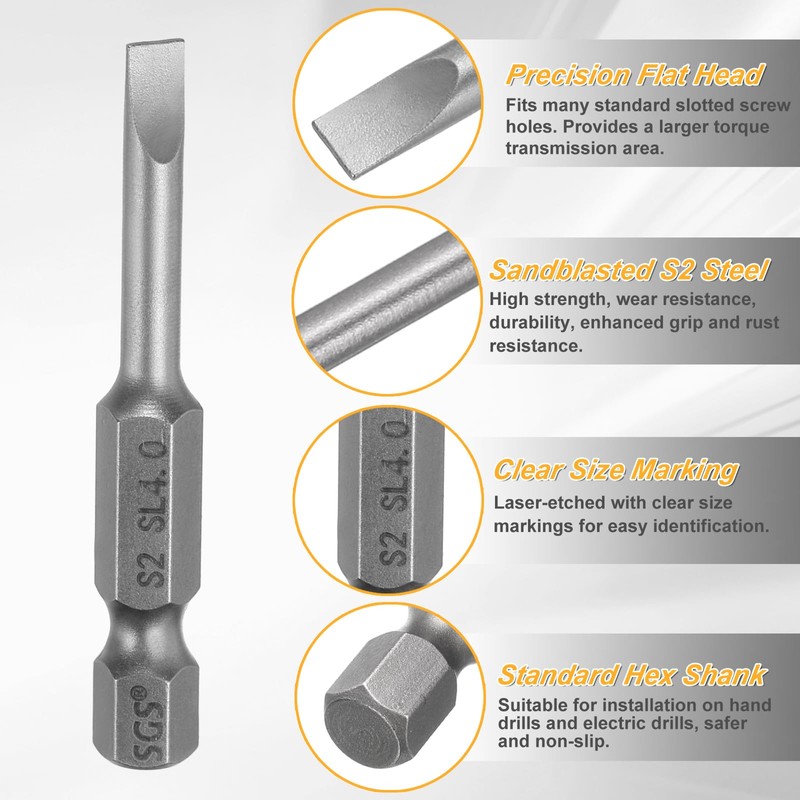 sourcing map 2pcs SL4 Slotted Screwdriver Bits 4mm Slotted Tip