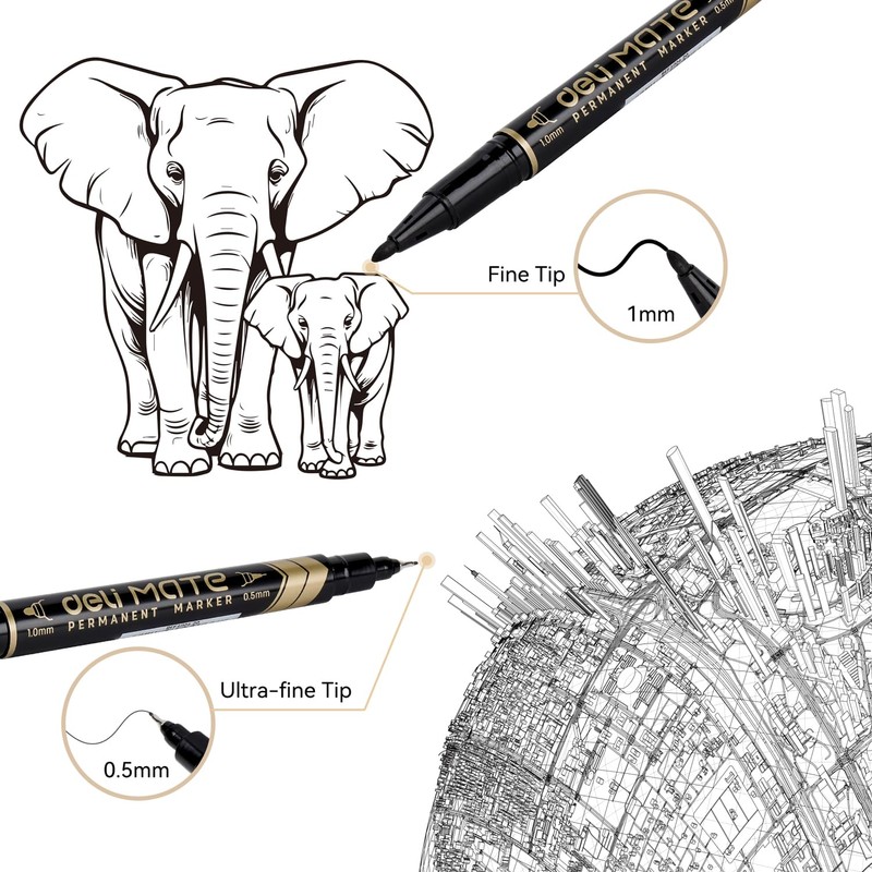 deli deli Twin Tip Permanent Markers, Fine Point and Ultra