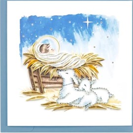 Quilling Card 3-D Greeting Card - Baby Jesus in a Manger Merry Christmas