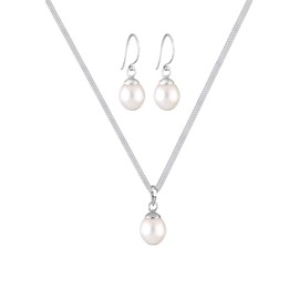 Elli Premium Jewellery Set Women's Freshwater Cultured Pearl in 925 Sterling Silver, Facet cut, Pearl