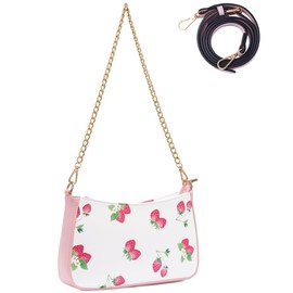 Sunwel Fashion Cute Prints Small Shoulder Bag Crossbody Purse with Double Straps for Women (PINK STRAWBERRY)
